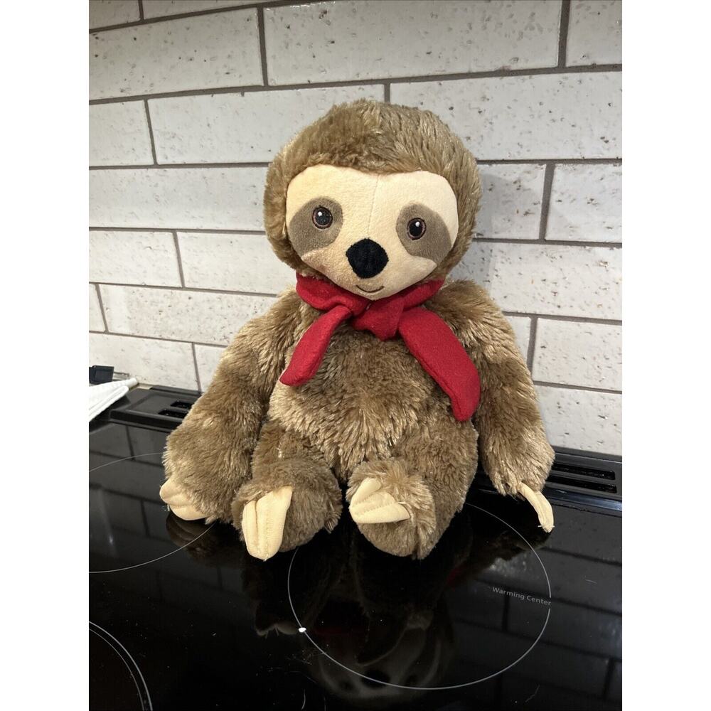 Sanhe Real Animal Sloth 16" Plush Stuffed Animal Soft Toy Brown Happy Red Scarf